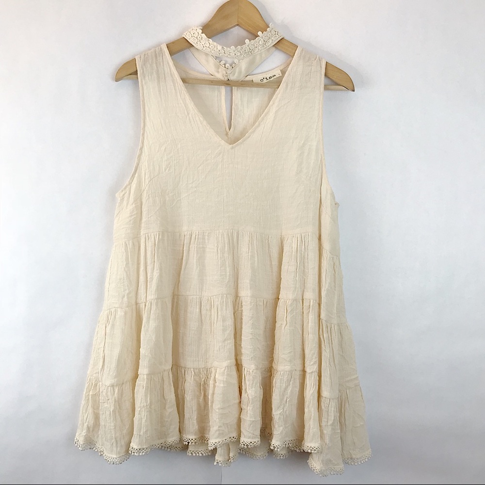 {C’ISA} Cream Ruffle Collared Tunic Tank - Picture 1 of 4